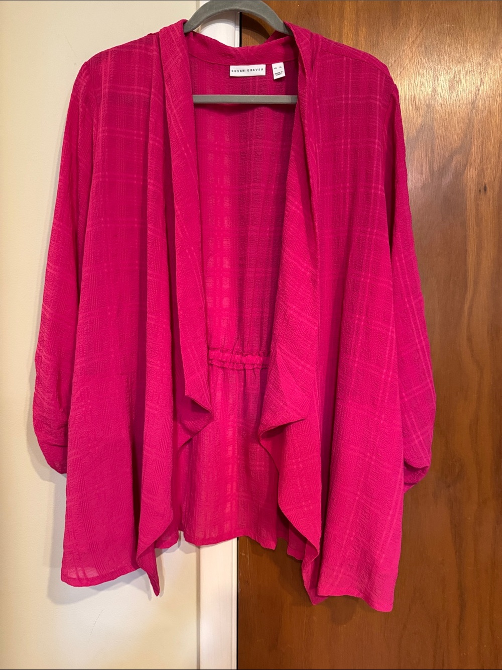 Susan Graver Vibrant Pink Textured Open Cardigan
